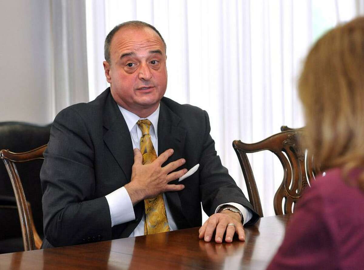 New Haven-- CT House Republican leader Larry Cafero speaks to the New Haven Register editorial board. Photo-Peter Casolino/Register pcasolino@newhavenregister.com