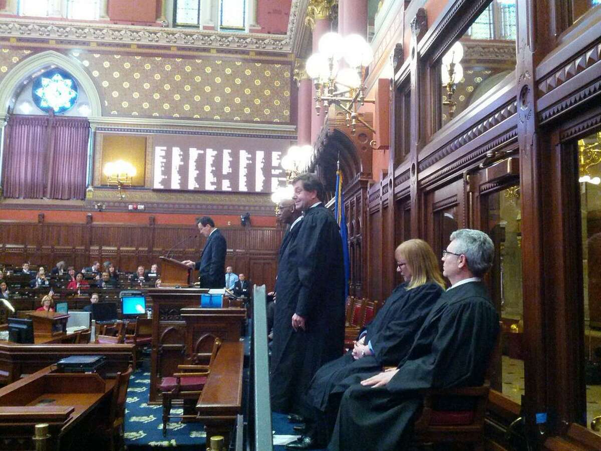 Andrew Roraback, of Goshen, was sworn in as a Superior Court judge in Hartford by Gov. Dannel P. Malloy. HUGH MCQUAID/CTNEWSJUNKIE.COM