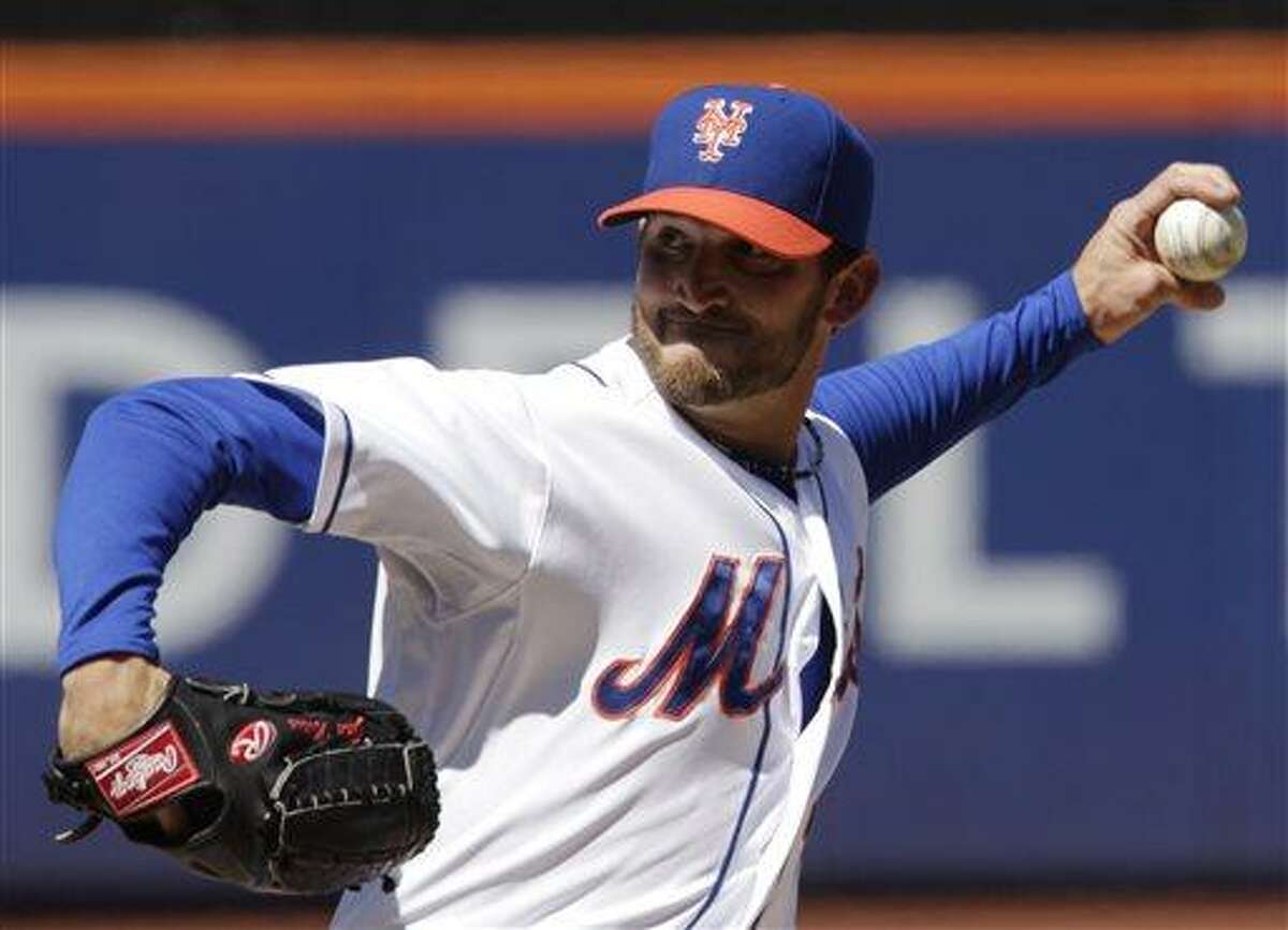 New York Mets starting pitcher Jonathon Niese throws in the first inning of a baseball game against the Miami Marlins at Citi Field, Saturday, April 6, 2013 in New York. (AP Photo/Mark Lennihan)