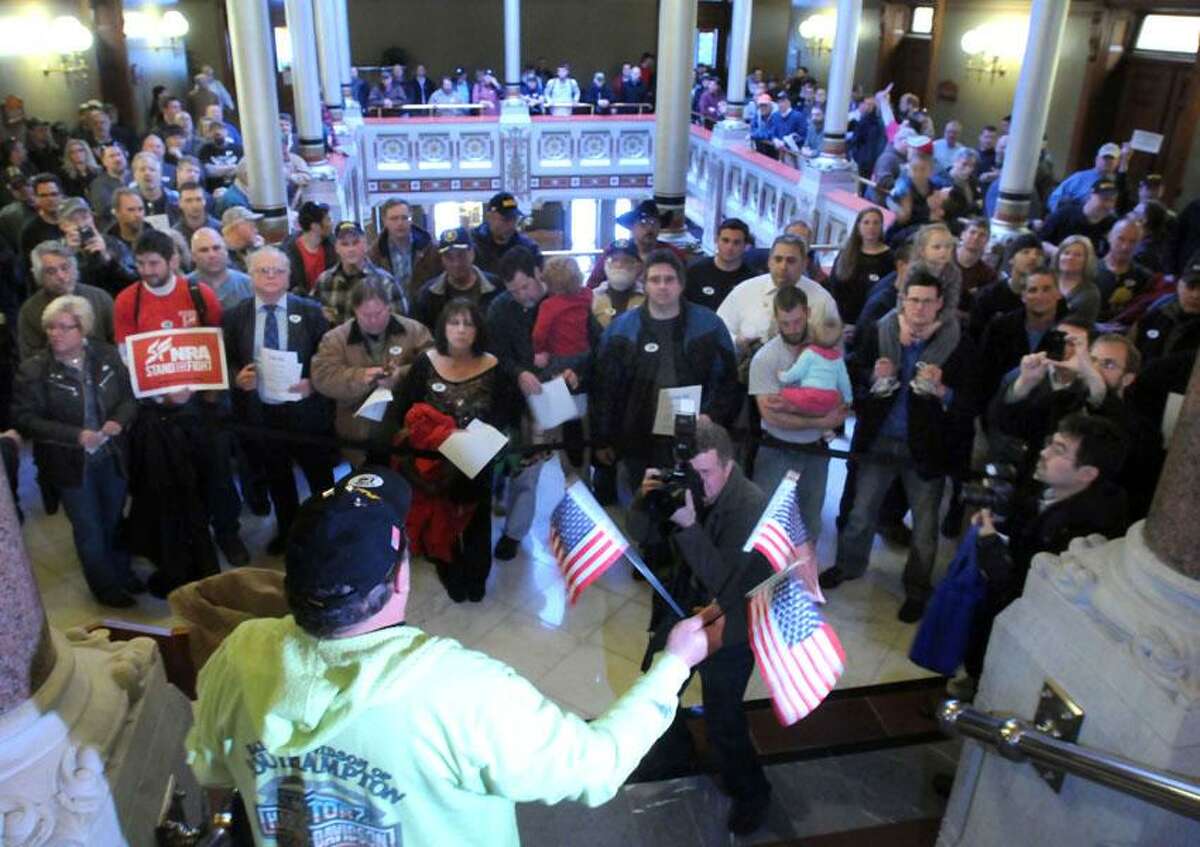 State Capitol, Hartford: pro-gun protestors fill the State Capitol prior to legislators debating a sweeping gun control bill. Mara Lavitt/New Haven Register4/3/13