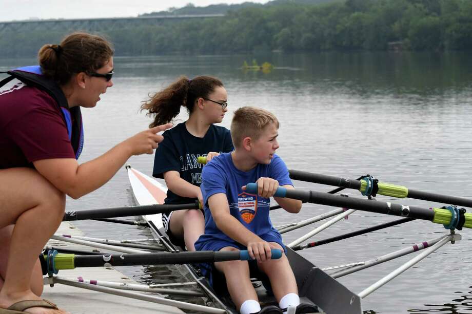 Crew kids rowing on the Hudson Times Union