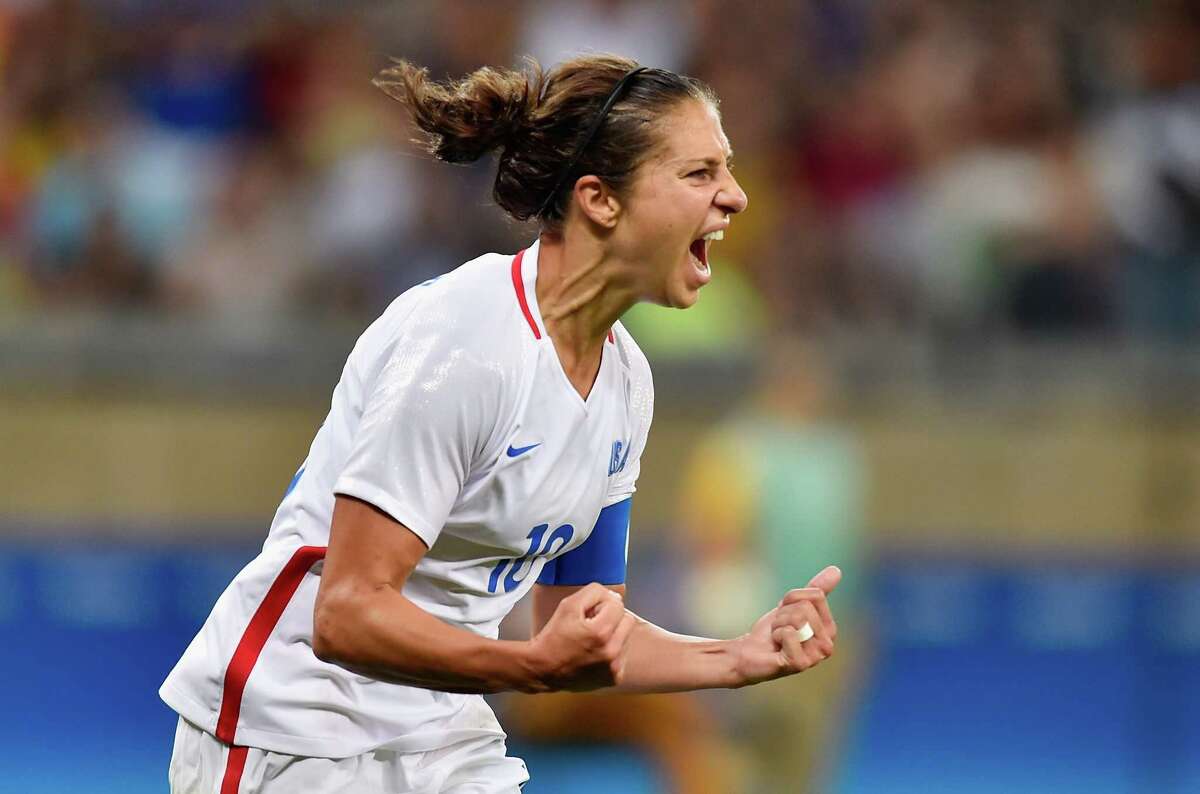BELO HORIZONTE, BRAZIL - AUGUST 06: Carli Lloyd of United States celebrates after scoring during the Women's Group G first round match between United States and France during Day 1 of the Rio 2016 Olympic Games at Mineirao Stadium on August 6, 2016 in Belo Horizonte, Brazil. (Photo by Pedro Vilela/Getty Images)