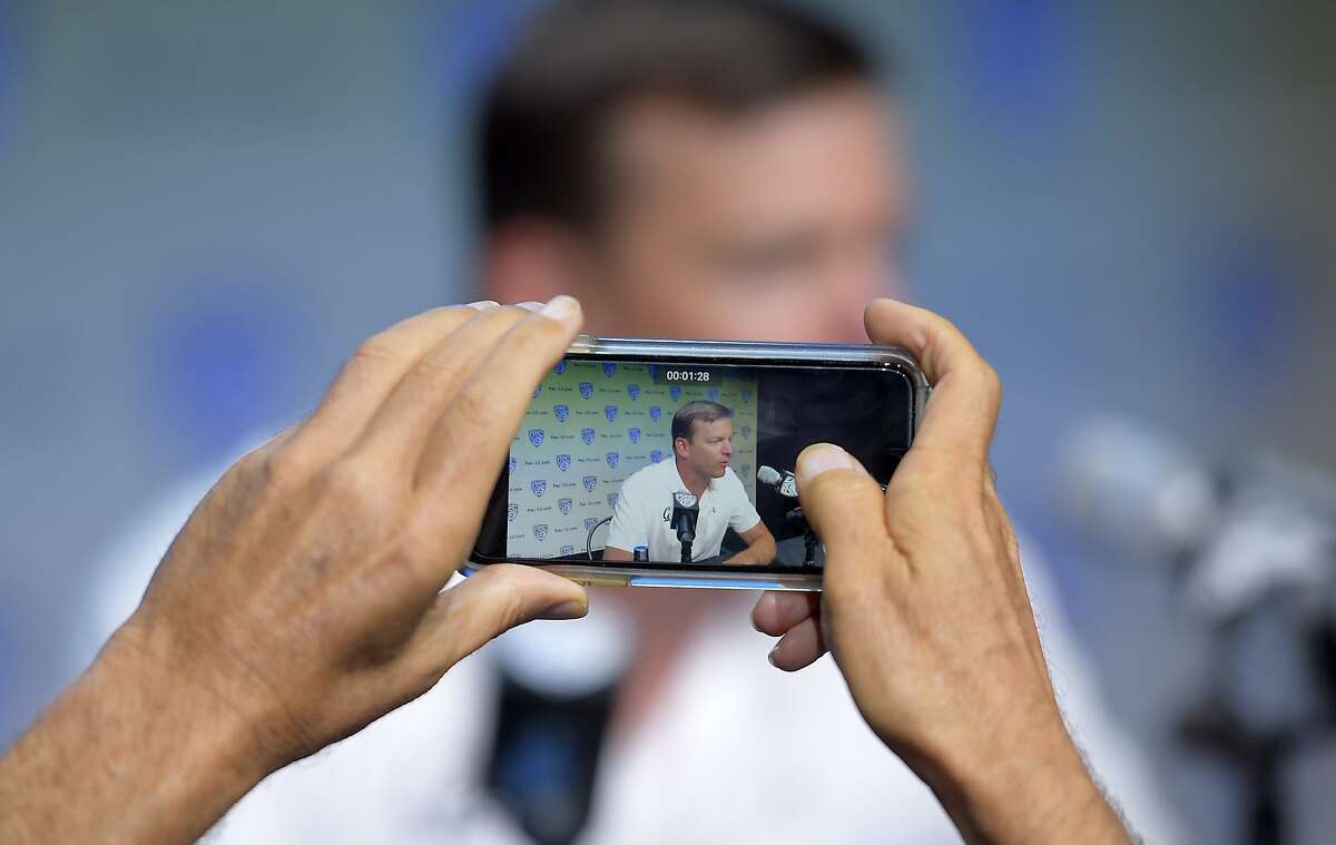 Cal head coach Justin Wilcox speaks at Pac-12 NCAA college Media Day, Wednesday, July 26, 2017, in the Hollywood section of Los Angeles. (AP Photo/Mark J. Terrill)