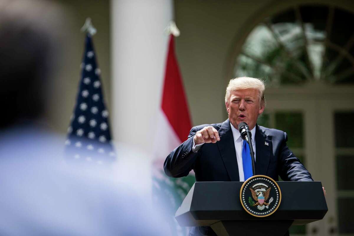 President Donald Trump speaks during a joint news conference with Prime Minister Saad Hariri of Lebanon at the White House Tuesday. Trump's announcement on Twitter a day later that transgender people would be barred from the U.S. military "in any capacity" marked a sudden reversal of a policy that had evolved rapidly under the Obama Administration. (Justin Gilliland/The New York Times)