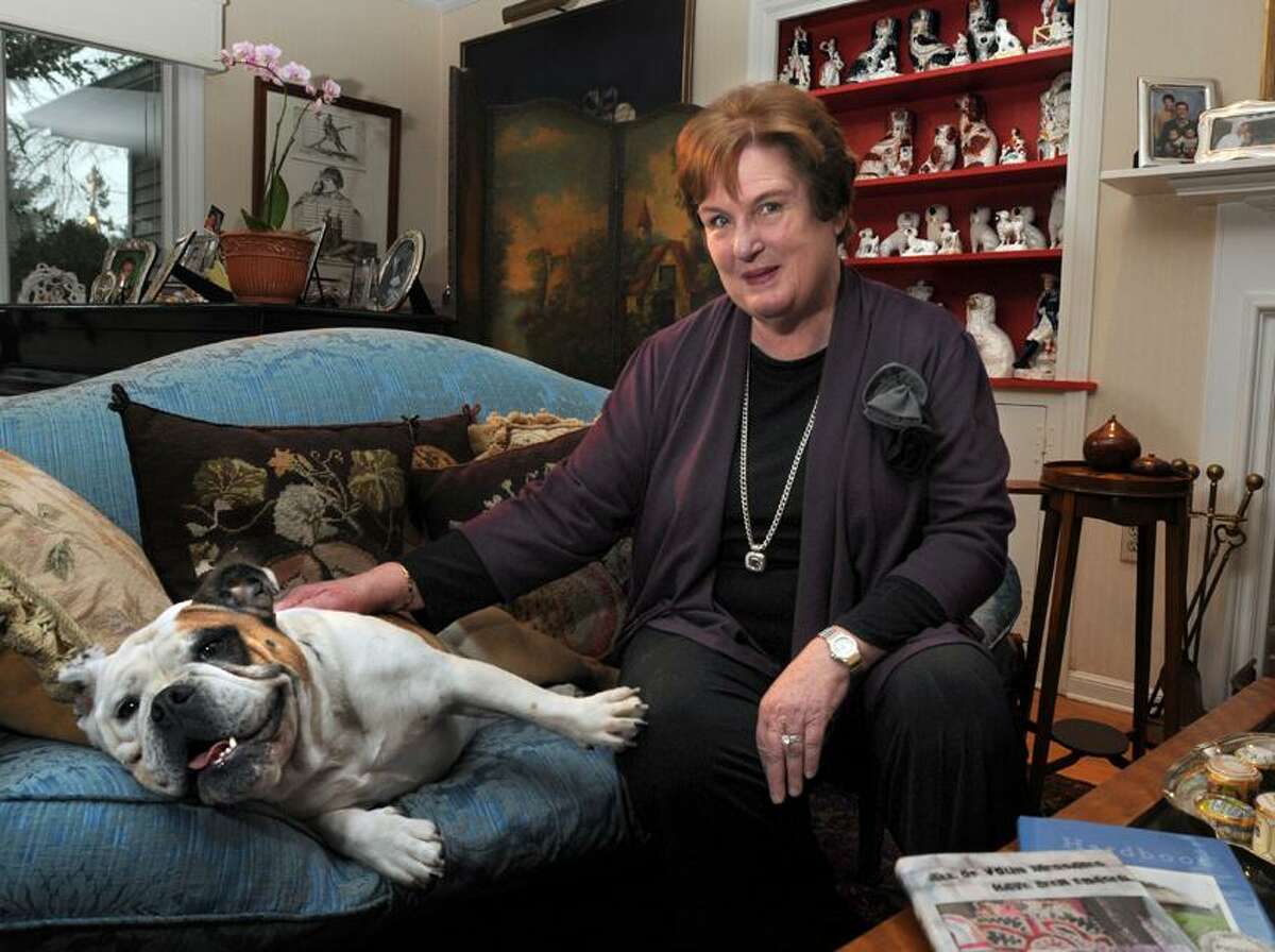 Poet, SCSU professor, multiple-honors recipient Vivian Shipley at home in North Haven with her dog Bailey. Mara Lavitt/New Haven Register3/28/12