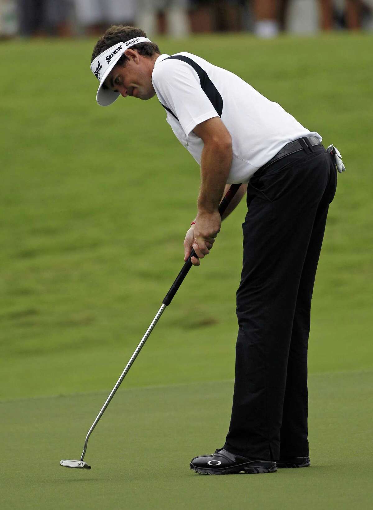PGA golfer Keegan Bradley uses a now banned belly putter in a PGA tour event. By The Associated Press