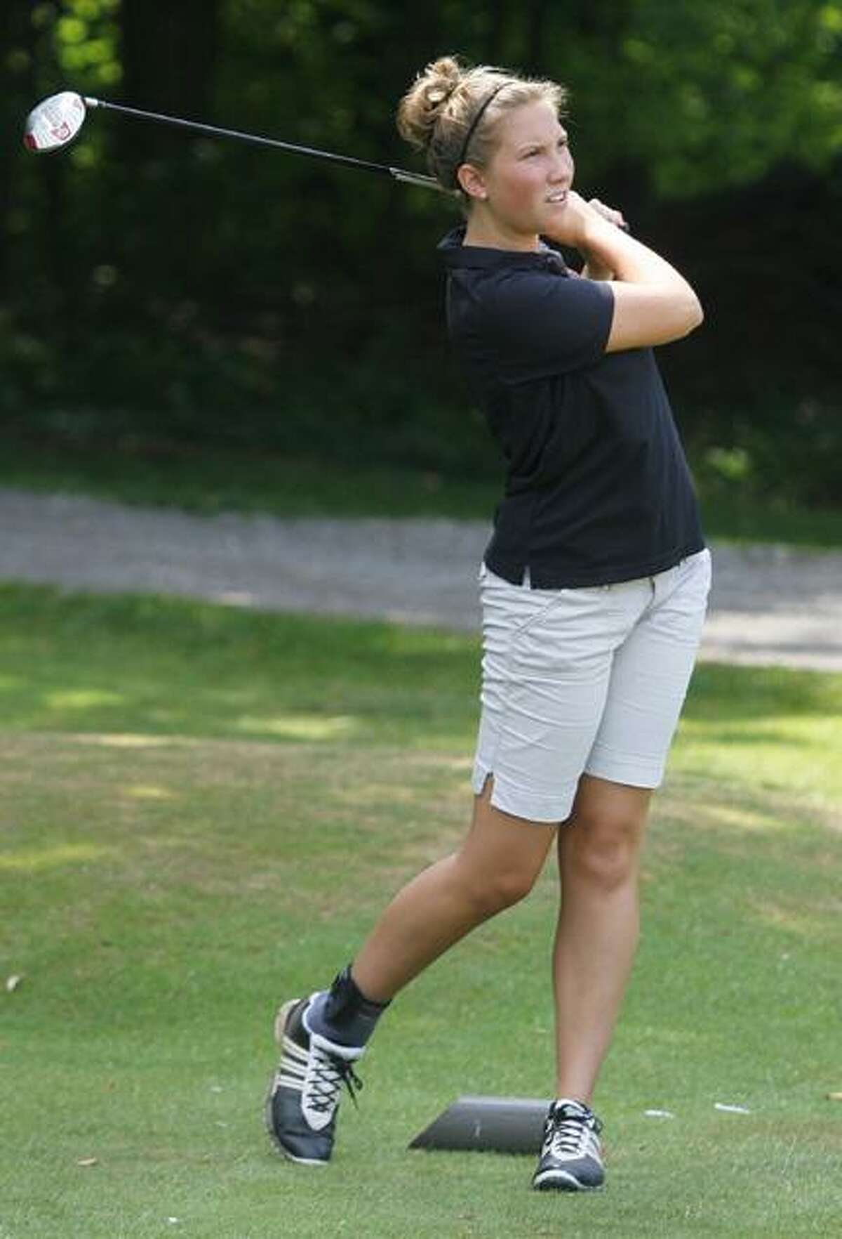 Dispatch Staff Photo by JOHN HAEGER (Twitter.com/OneidaPhoto)Amanda Snizek watches her tee shot on the sixth hole during the Mohawk Valley Junior Golf Tour match at Stonebridge Golf and Country Club on Tuesday, July 17, 2012.