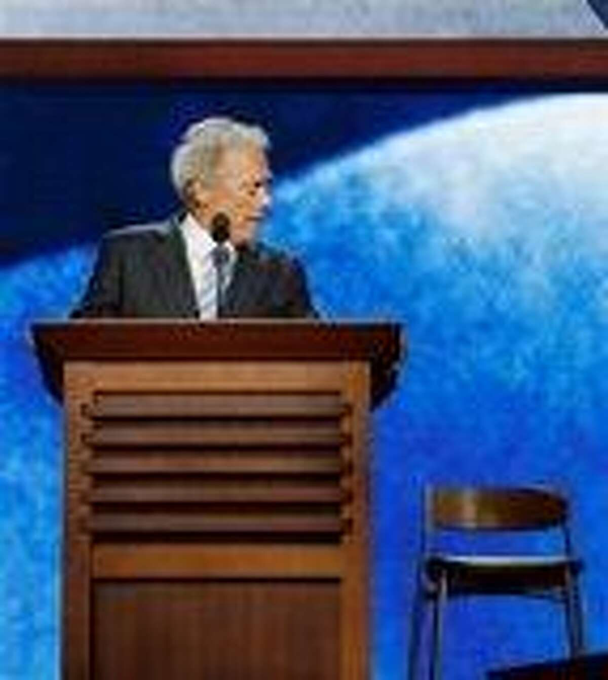 Actor Clint Eastwood addresses the Republican National Convention in Tampa, Fla., on Thursday, Aug. 30, 2012. (AP Photo/Charles Dharapak)