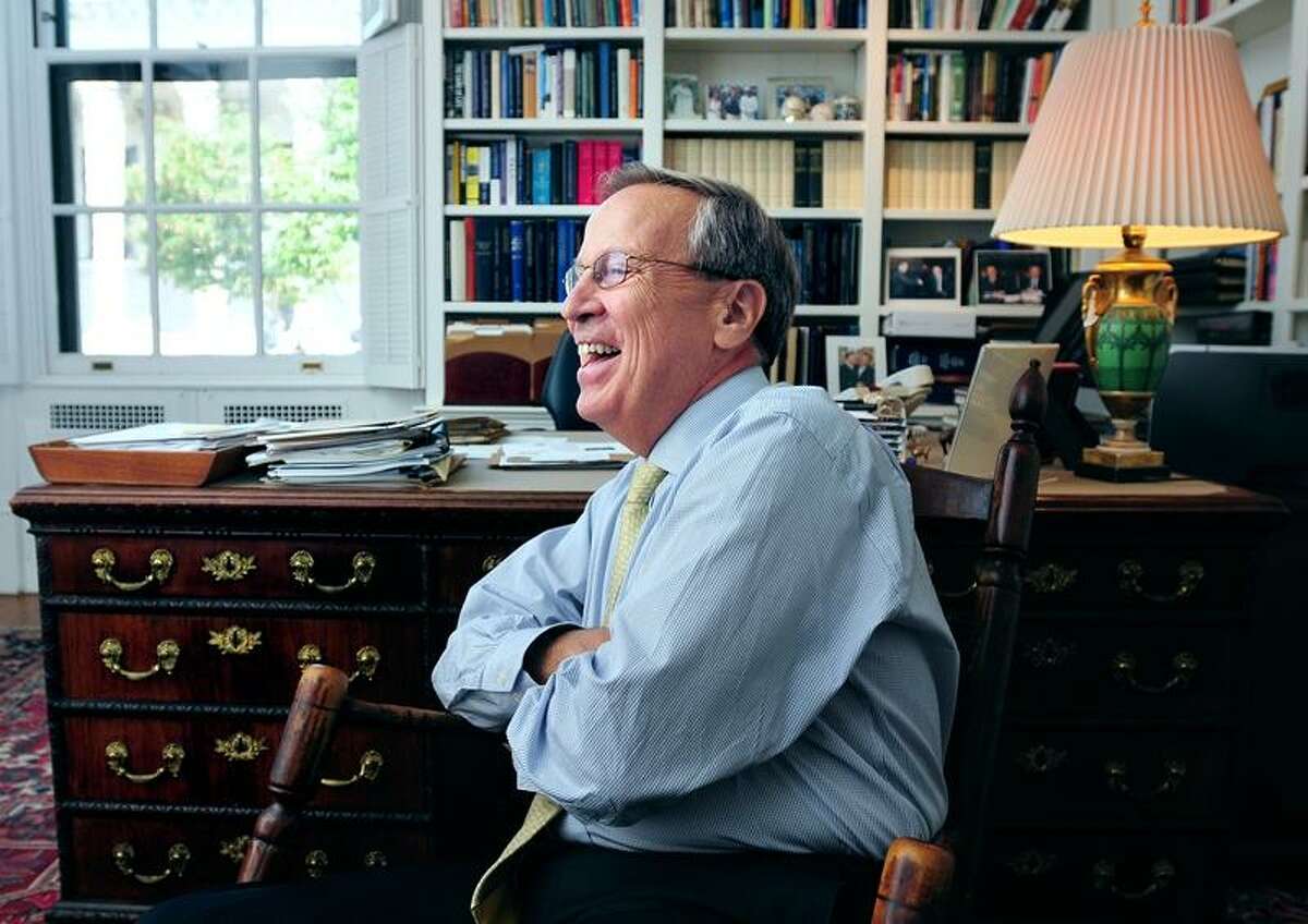 Yale University President Richard C. Levin is photographed in his office in Woodbridge Hall at Yale University in New Haven on 8/30/2012. Levin announced he is stepping down at the end of the academic year. Photo by Arnold Gold/New Haven Register