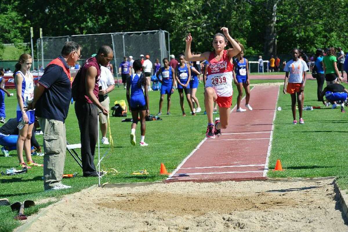 MICHELLE COOK/Submitted photo Goshen's Morgan Jankowics finished second in the girls 13-14 division of the long jump at the USATF Connecticut Junior Olympic Association Championships on June 16 in New Britain.