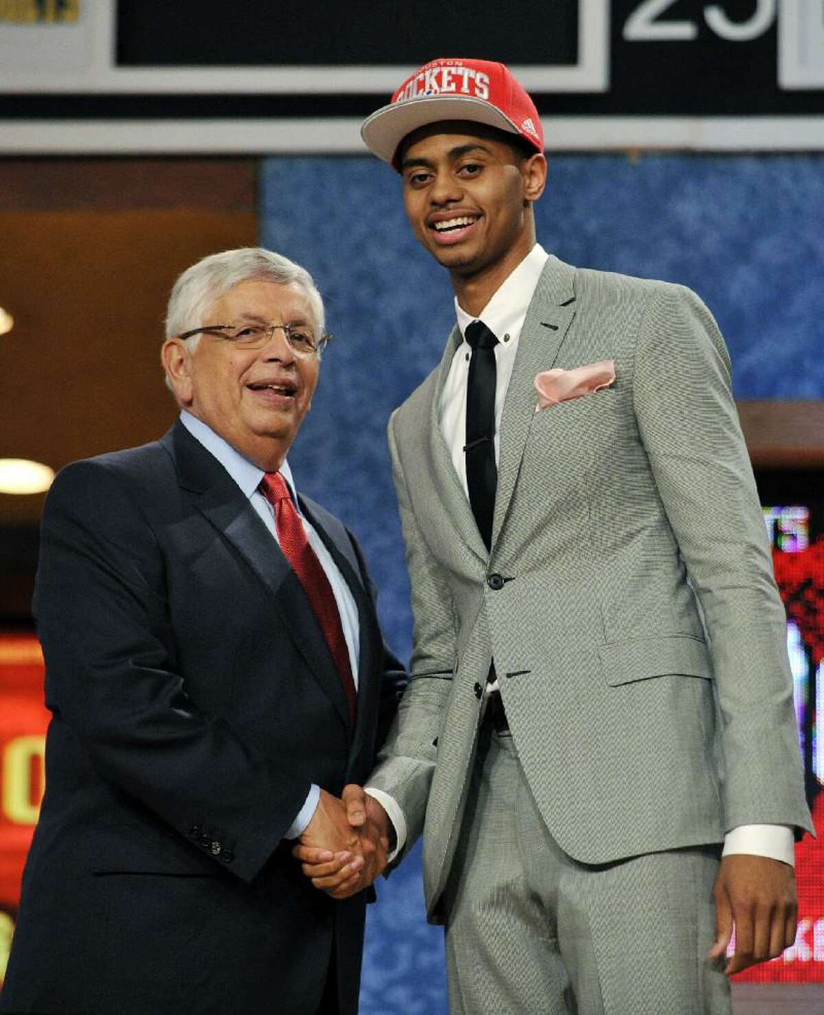 ASSOCIATED PRESS NBA Commissioner David Stern, left, poses with Jeremy Lamb, of Connecticut, the No. 12 overall draft pick by the Houston Rockets in the NBA Draft on Thursday night at the Prudential Center in Newark, N.J.