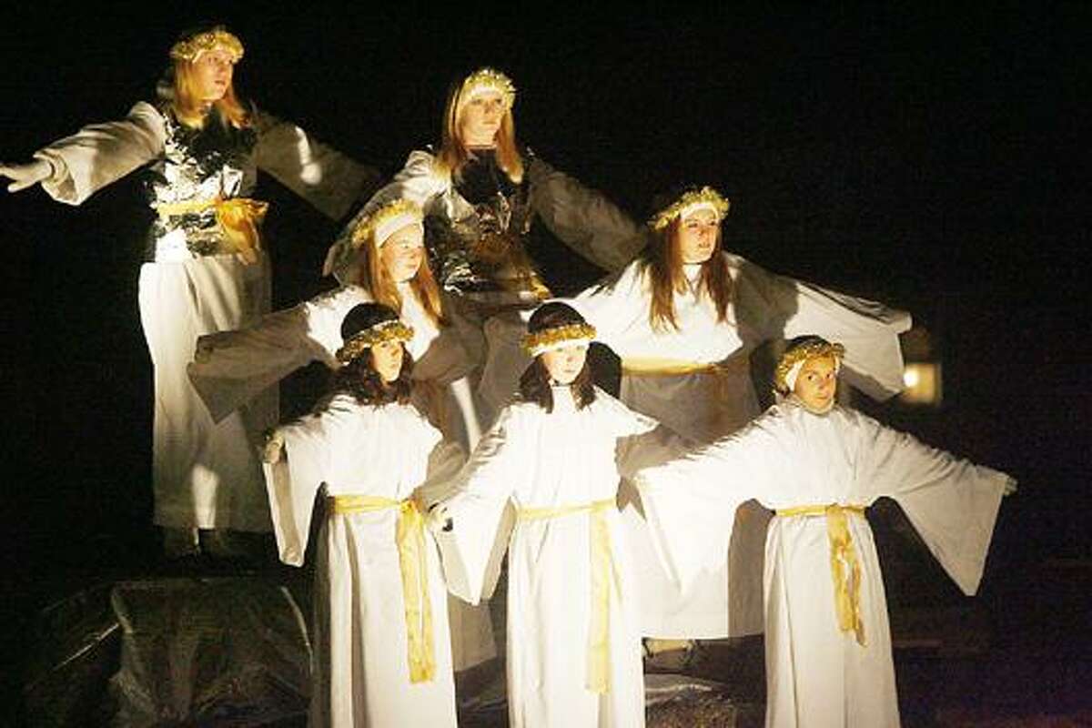 Dispatch Staff Photo by JOHN HAEGER (Twitter.com/OneidaPhoto) A band of angels appear to shepards during the annual live Nativity scene at Christ Church United Methodist in Sherrill last year.