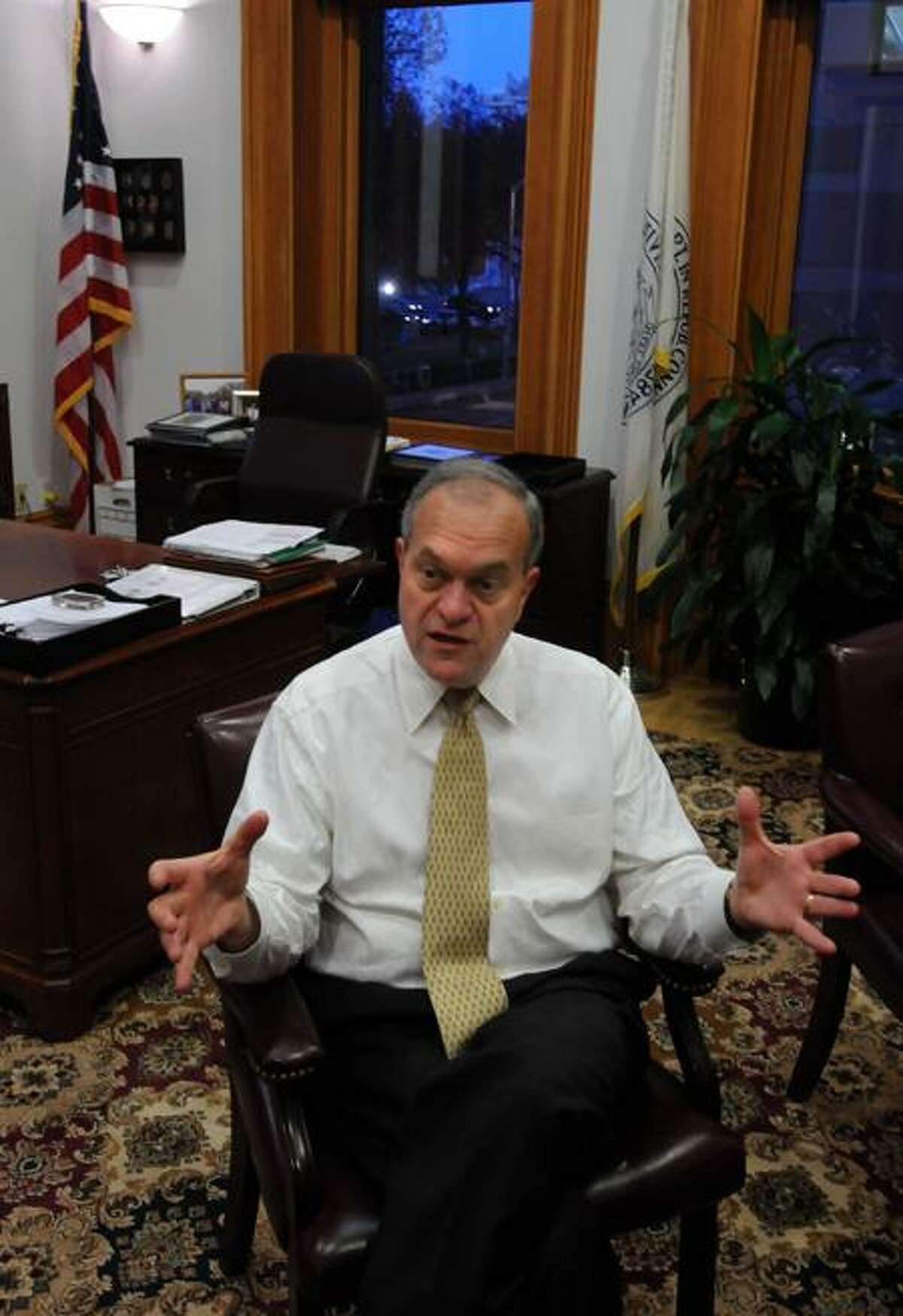 New Haven Mayor John DeStefano, Jr. in his office in City Hall during an interview with the Register. Photo by Mara Lavitt/New Haven Register11/9/11