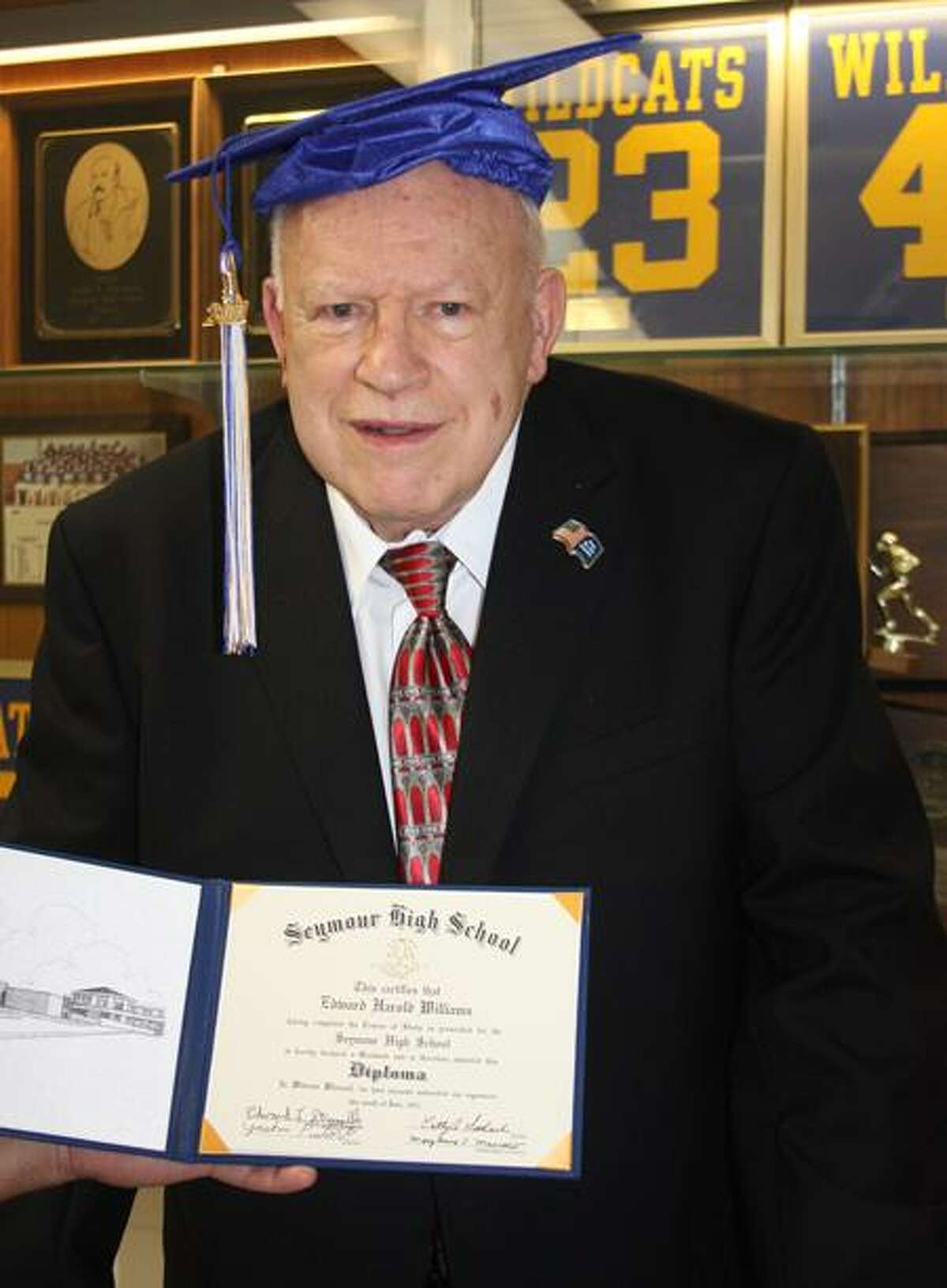 Seymour World War II veteran Edward Williams finally holds his high school diploma. Jean Falbo-Sosnovich/Register photos