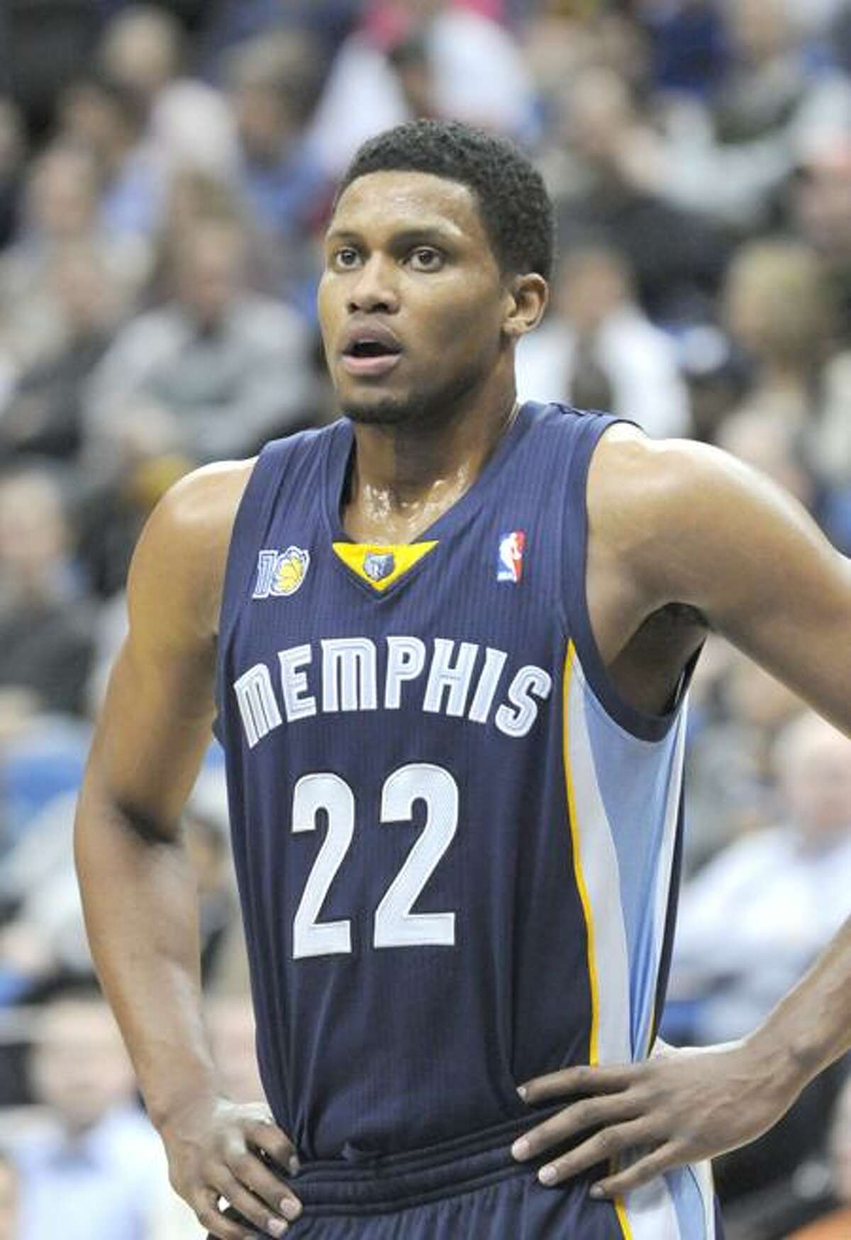 FILE - This Feb. 2, 2011, file photo shows Memphis Grizzlies' Rudy Gay during the second half of an NBA basketball game against Minnesota, in Minneapolis. Gay needs surgery on his injured left shoulder and will miss the rest of the season. The Grizzlies announced Tuesday, March 22, 2011, the team's physician Fred Azar and orthopedic surgeon James Andrews have recommended surgery for Gay's partially dislocated shoulder. (AP Photo/Jim Mone, File)