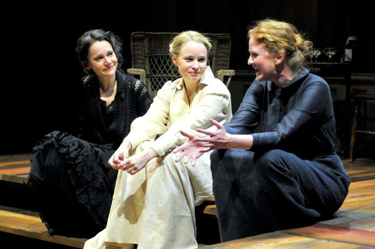 Natalia Payne (Masha), left, Heather Wood (Irina) and Wendy Rich Stetson (Olga) play the title characters in Sarah Ruhl's new adaptation of "Three Sisters" in the Yale Rep presentation at University Theatre.