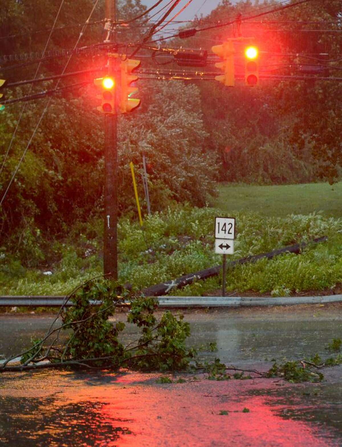 Tree branch down in the road at the intersection of Short Beach Rd and Stannard street in Branford during the early morning hours of Hurricane Irene. VM Williams