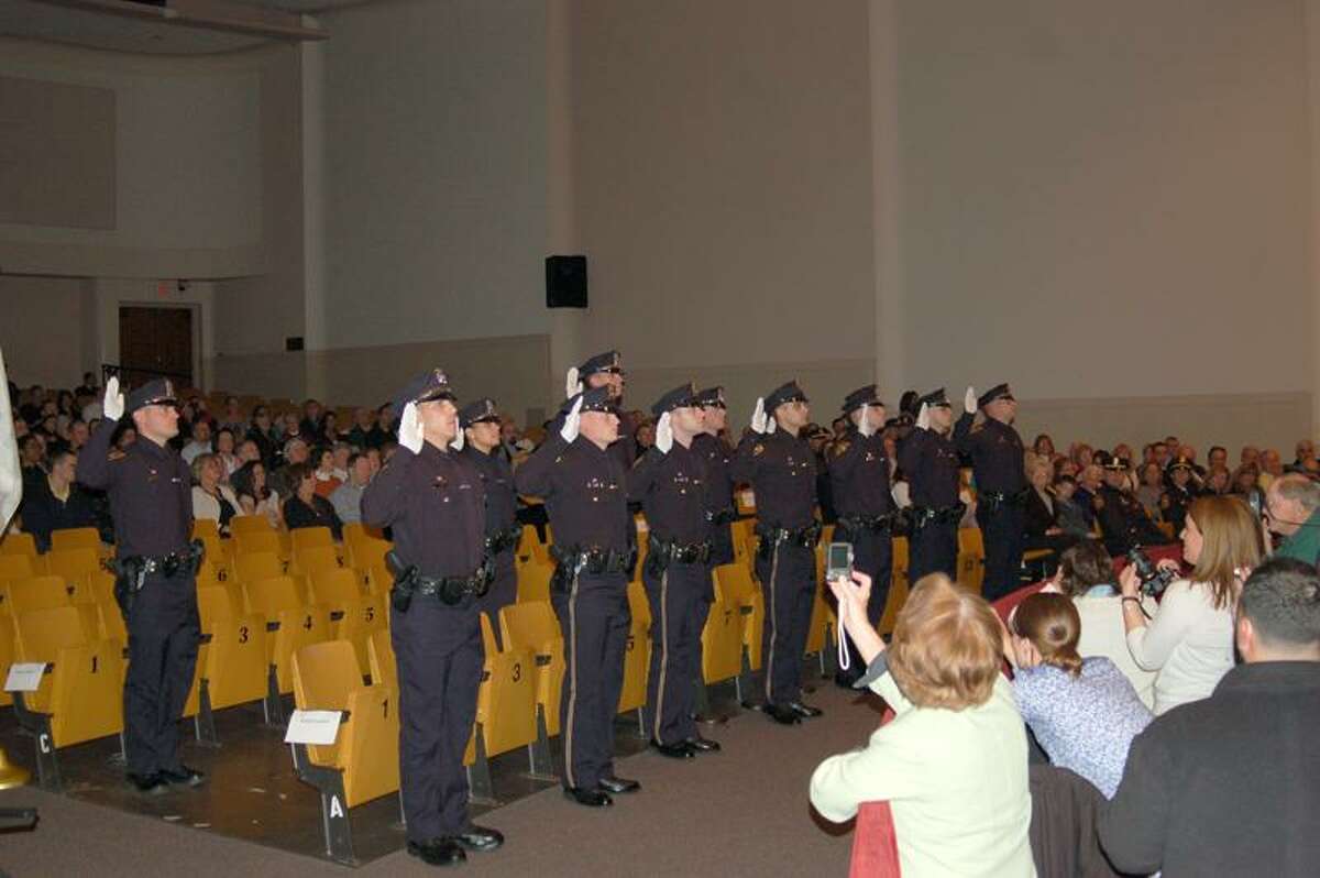 Fourteen police recruits recently graduated from the Milford Police Regional Recruit Academy. (Contributed photo)