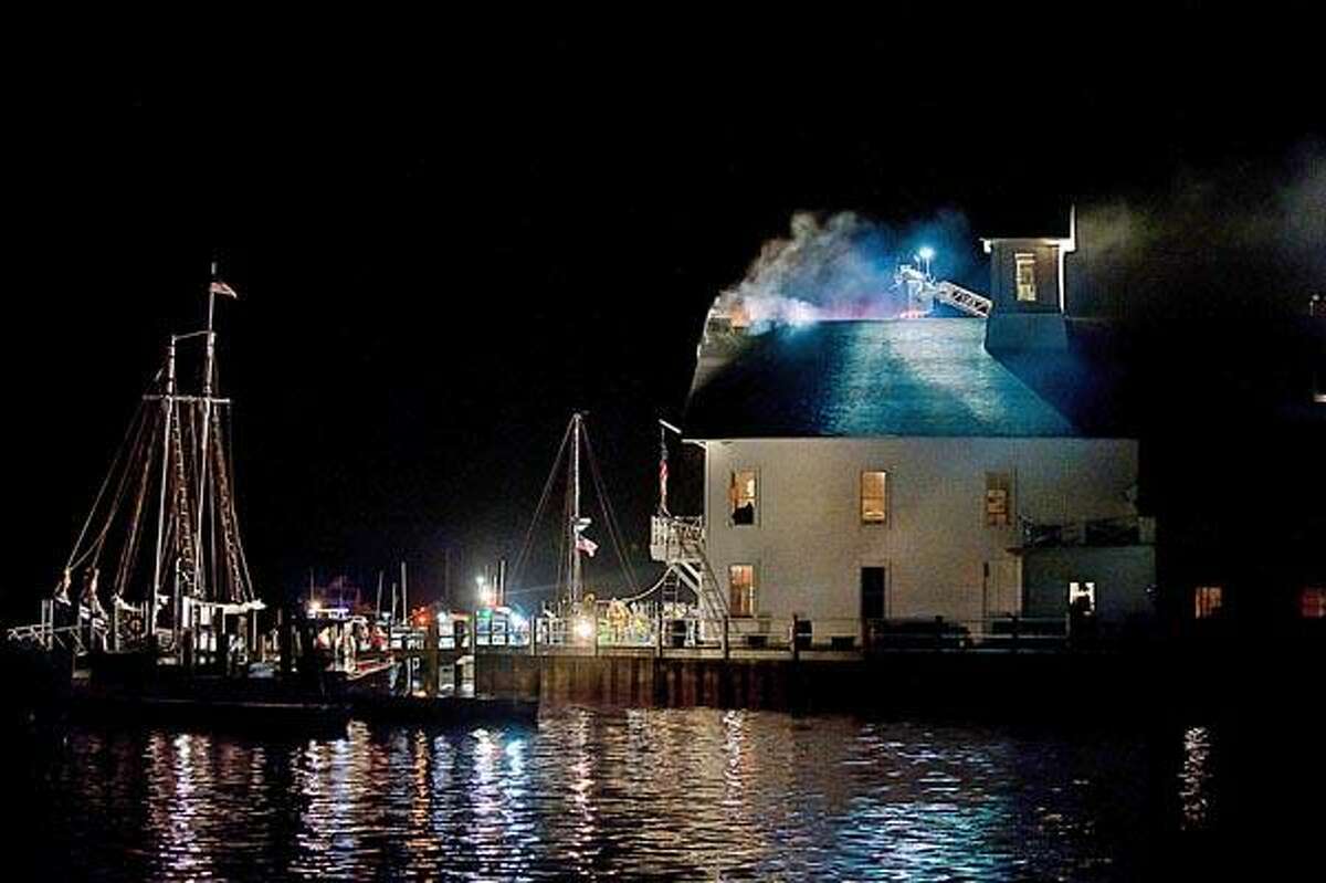 Firemen respond to Essex's Connecticut River Museum. The musuem suffered fire and smoke damage, the collections did not. (Photo by Kim Tyler)