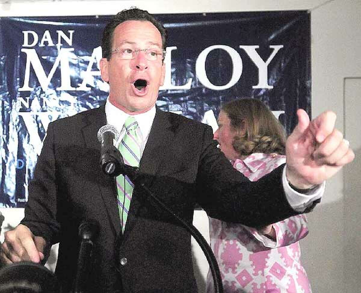 Dan Malloy addresses his supporters Tuesday night at the City Steam Brewery Cafe in Hartford following his victory in the Democratic gubernatorial primary. (Brad Horrigan/Register)