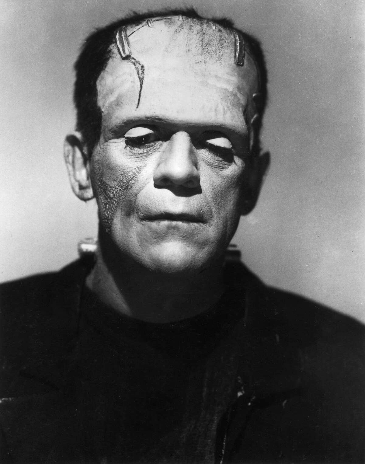 1931: British actor Boris Karloff lowers his eyes as the Monster in a promotional portrait for director James Whale's film, 'Frankenstein'. (Photo by Hulton Archive/Getty Images)