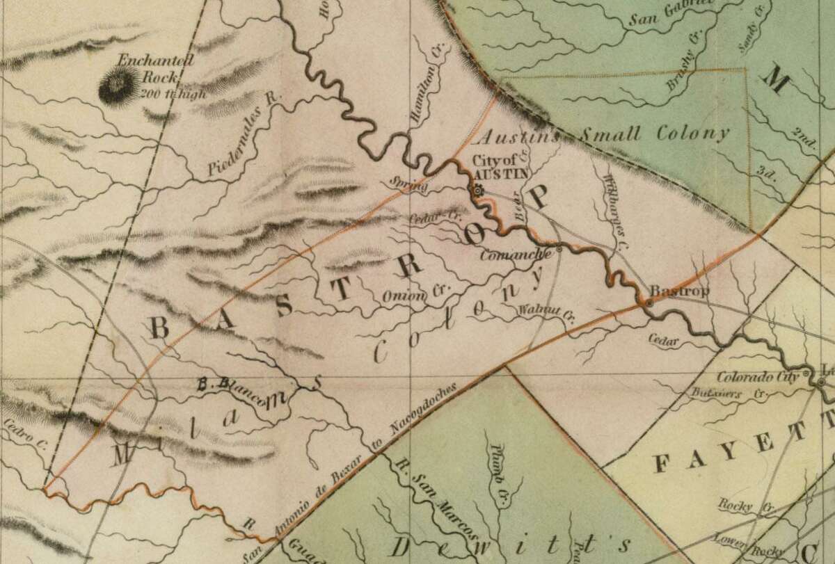 Austin was a small spot on the map in 1839. To its west, you can see Enchanted Rock, which is now a state natural area and a major tourist draw for the Hill Country.