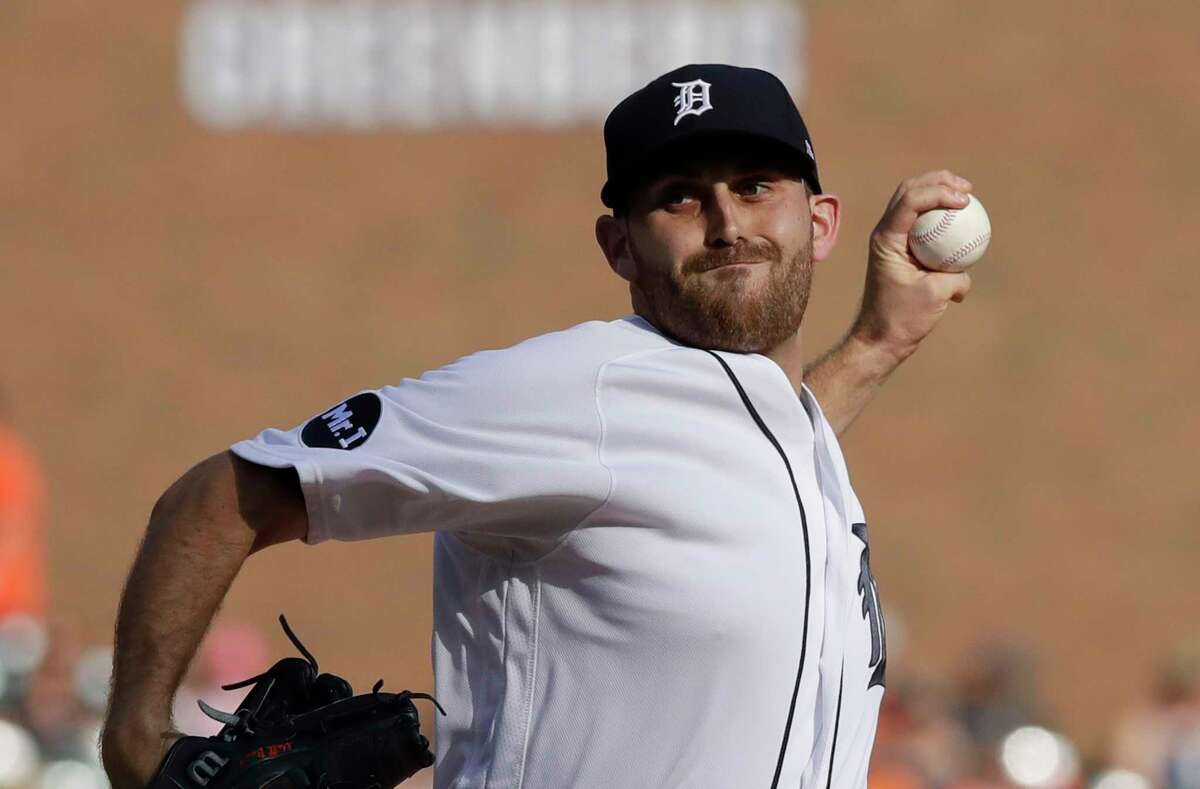 Detroit Tigers starting pitcher Matthew Boyd throws during the first inning of the team's baseball game against the Houston Astros, Saturday, July 29, 2017, in Detroit. (AP Photo/Carlos Osorio)