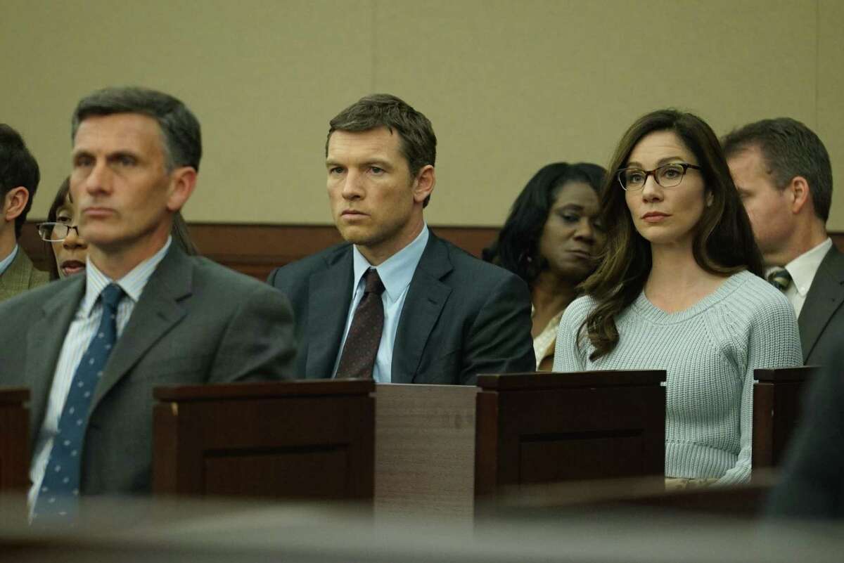 Sam Worthington plays Jim “Fitz” Fitzgerald and Lynn Collins plays Natalie Rogers in “Manhunt: Unabomber,” an eight-episode series.