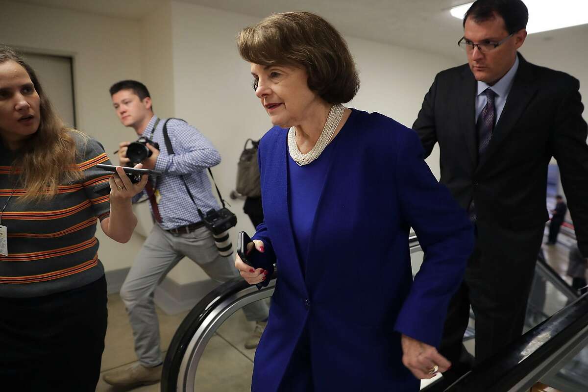 WASHINGTON, DC - JULY 31: Sen. Dianne Feinstein (D-CA) is pursued by reporters as she heads to the U.S. Capitol for a vote July 31, 2017 in Washington, DC. Senate GOP leadership was unable to repeal and replace the Affordable Care Act, or Obamacare, last week and it remains unclear what they will be able to accomplish before an upcoming recess. (Photo by Chip Somodevilla/Getty Images)