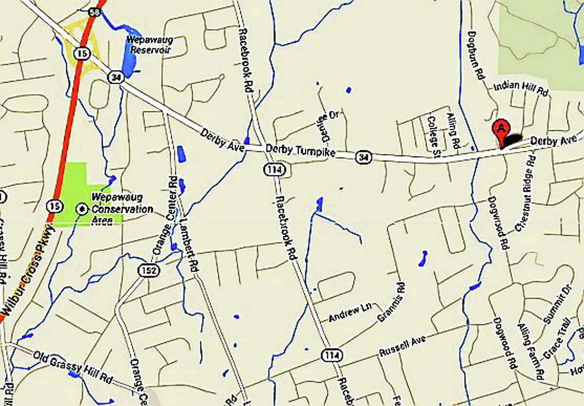 A map of the area where a serious crash reportedly closed Route 34 in Orange for hours Monday morning.