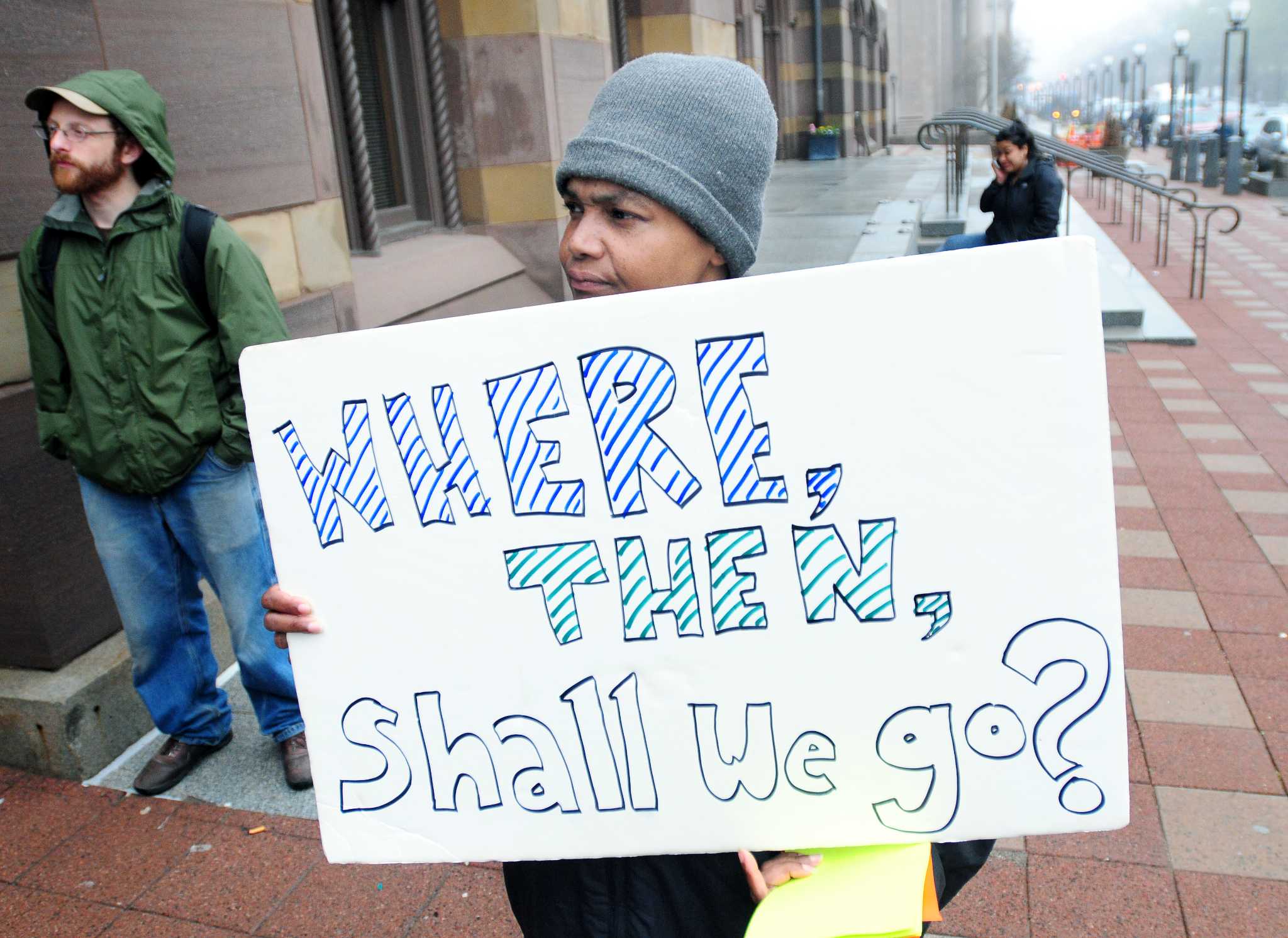 Photos of Homeless Protest About Closing of Overflow Shelters