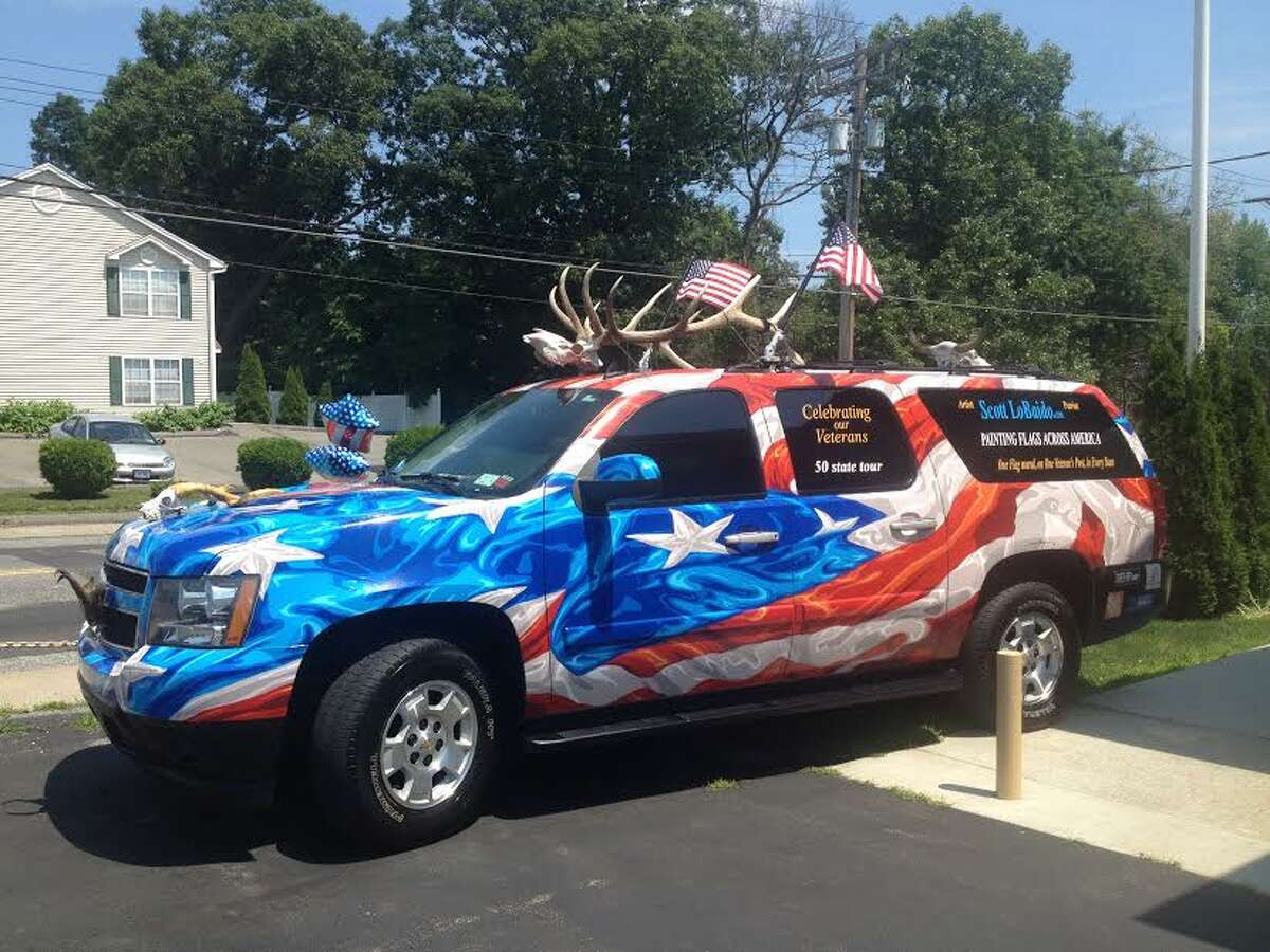 PHOTOS: Artist Scott LoBaido's American Flag painting at Milford's VFW