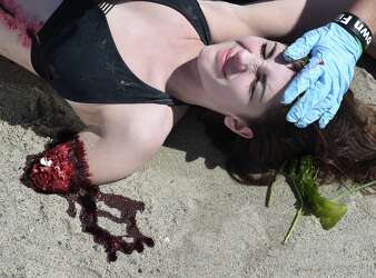 Jaws Looks Tame Next To Calendar Shoot On Milford Beach New Haven Register