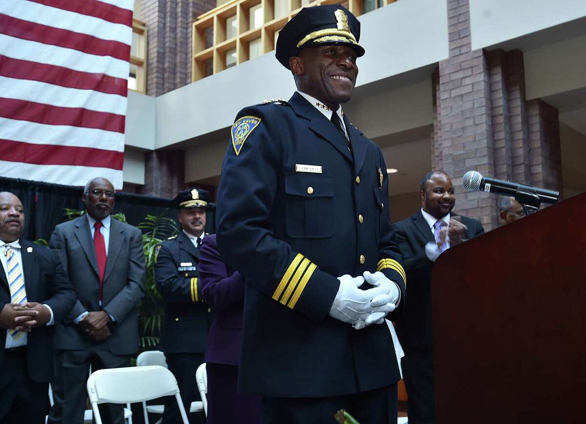 Campbell sworn in as New Haven police chief in large City Hall ceremony