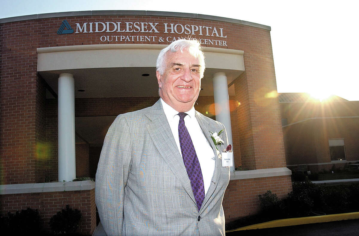Director of the Middlesex Hospital Cancer Center Lucius Sinks M.D. stands in front of the new building on Saybrook Road before Tuesday's ceremony..............TW Photo............100102..........MPhosp.jpg