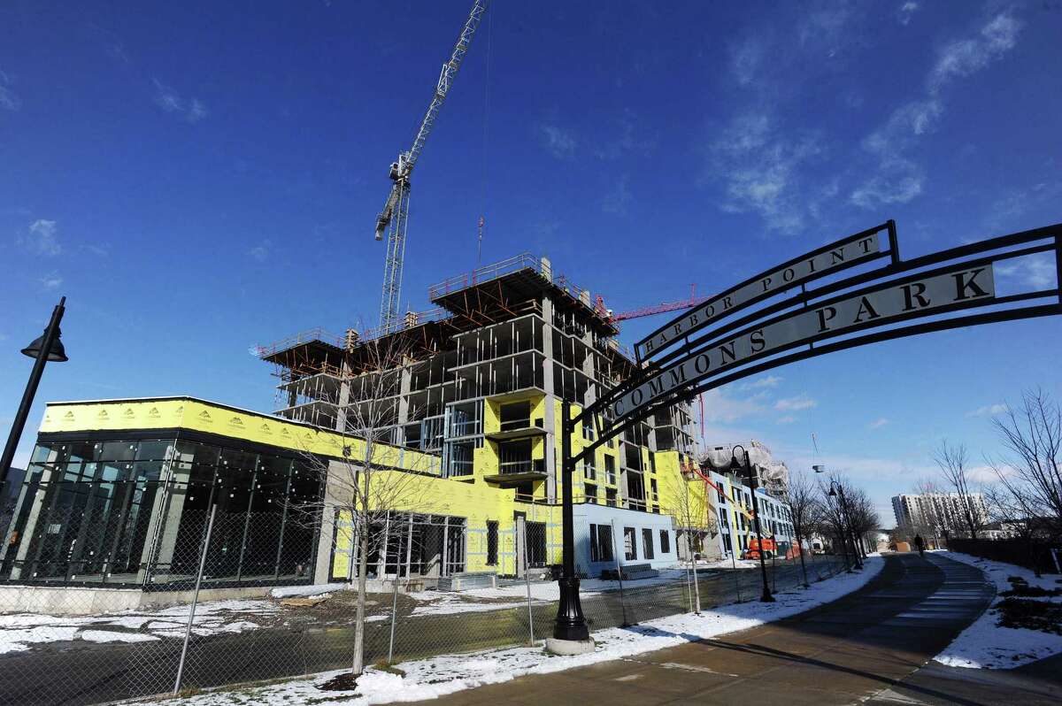 The construction site at 100 Commons Park North in Stamford in February.