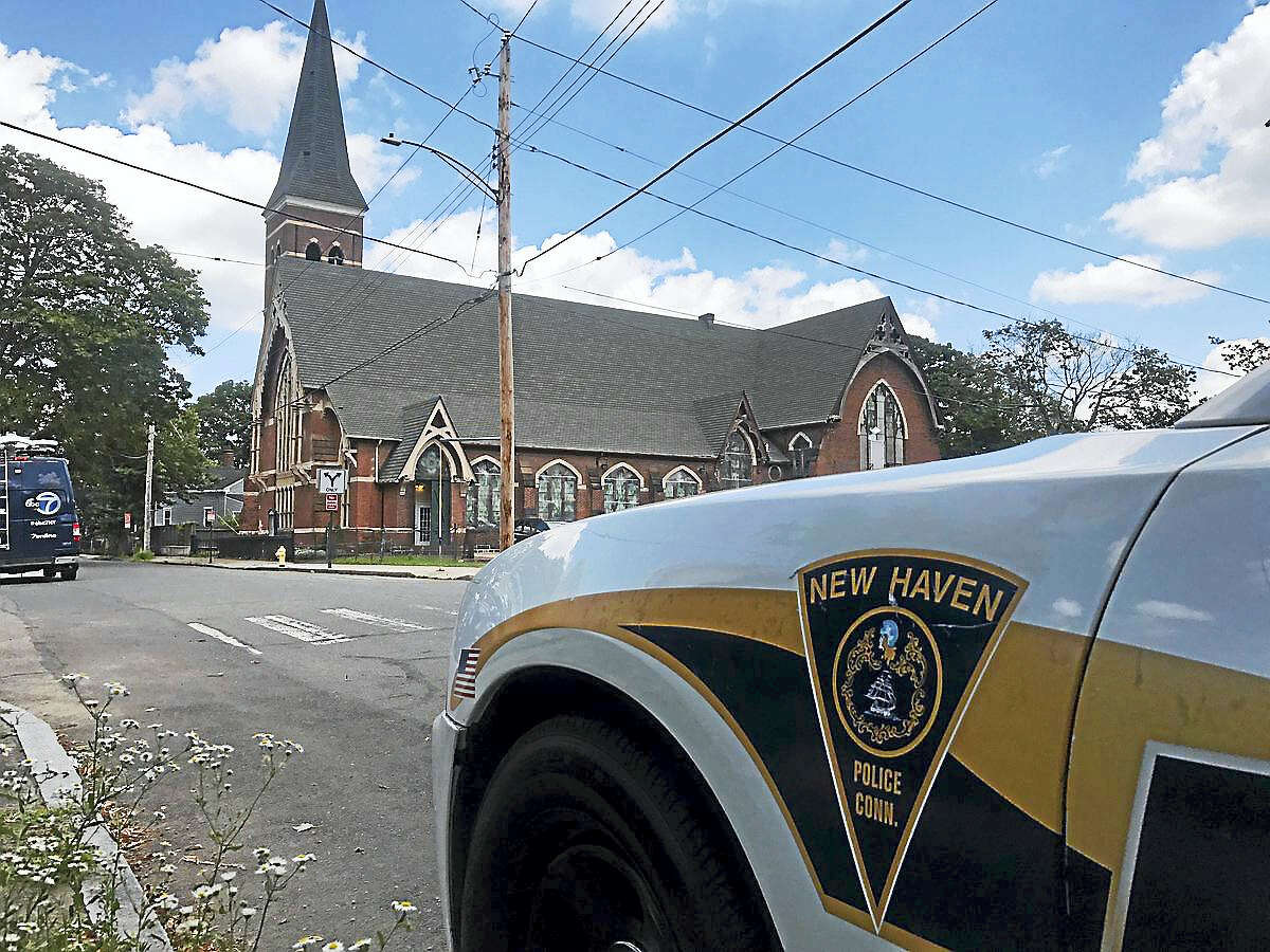 Esteban L. Hernandez / Hearst Connecticut Media New Haven police near Iglesia de Dios Pentecostal church for precautionary measure.