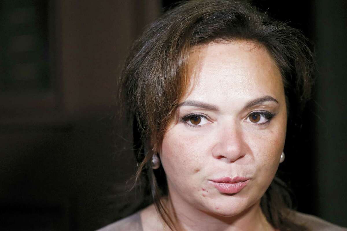 In this file photo taken on Tuesday, July 11, 2017, Russian lawyer Natalia Veselnitskaya speaks to journalists in Moscow, Russia. A billionaire real estate mogul, his pop singer son, a music promoter, a property lawyer and Russia’s prosecutor general are unlikely figures who’ve surfaced in emails released by Donald Trump Jr. as his father’s presidential campaign sought potentially damaging information in 2016 from Russia about his opponent, Hillary Clinton.