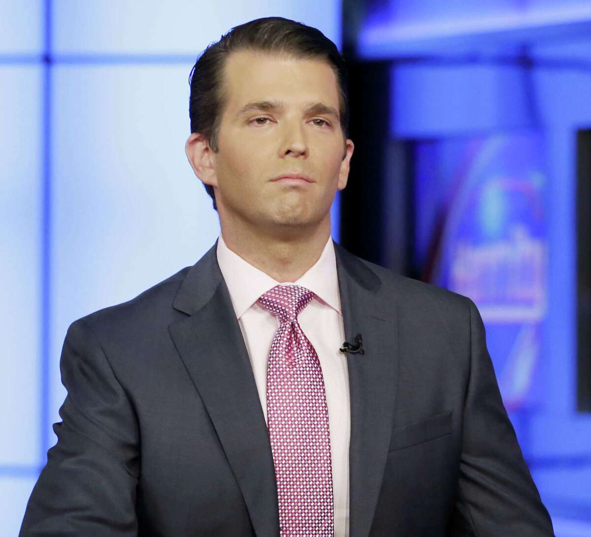 In this July 11, 2017, file photo, Donald Trump Jr. is interviewed by host Sean Hannity on his Fox News Channel television program, in New York. President Donald Trump’s eldest son and his former campaign chairman are agreeing to discuss being privately interviewed by a Senate committee investigating Russia’s meddling in the 2016 election.
