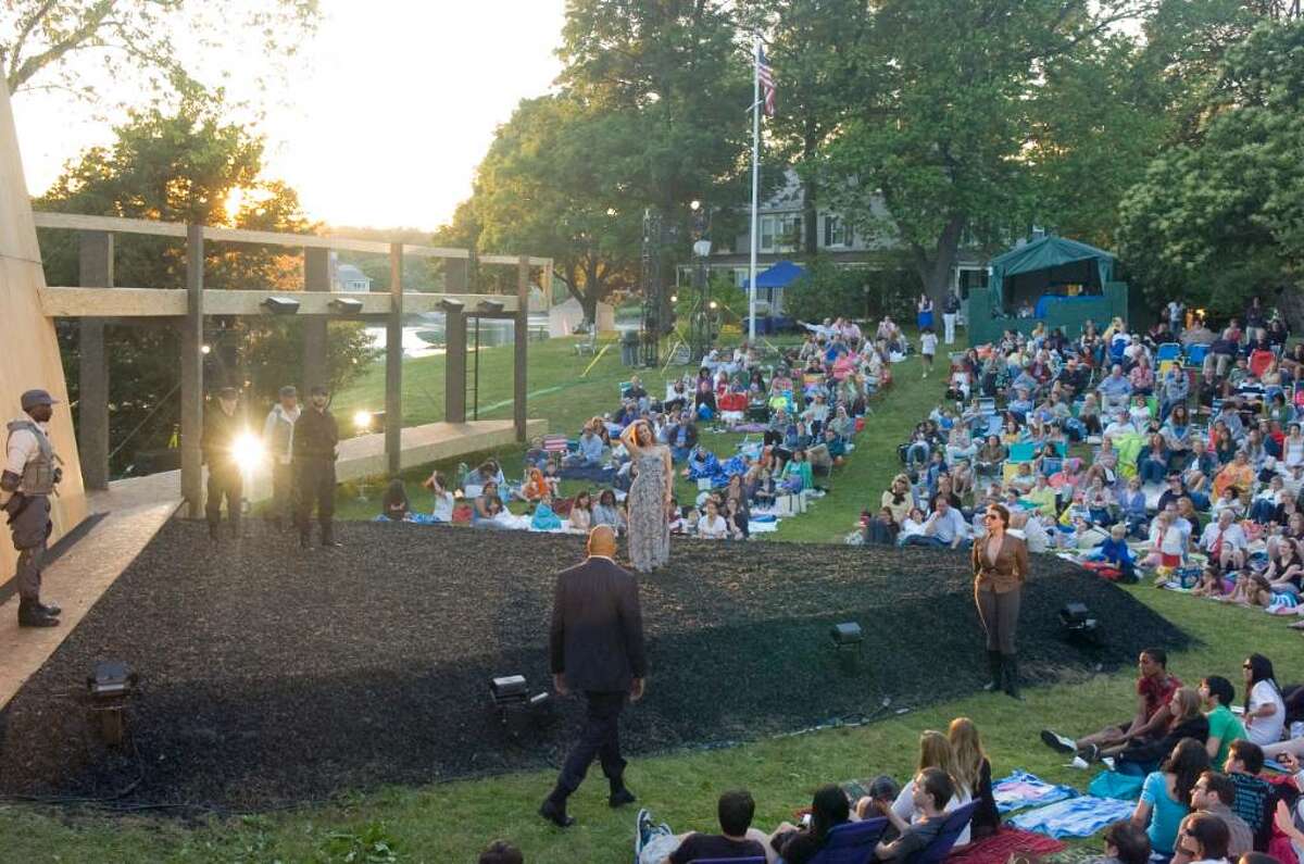 People gather on the lawn for the opening night of Shakespeare on the Sound's presentation of Othello at Pinkney Park in Rowayton Tuesday June 15, 2010. Shows start at 730pm and continue through June 26 with no Monday performances.