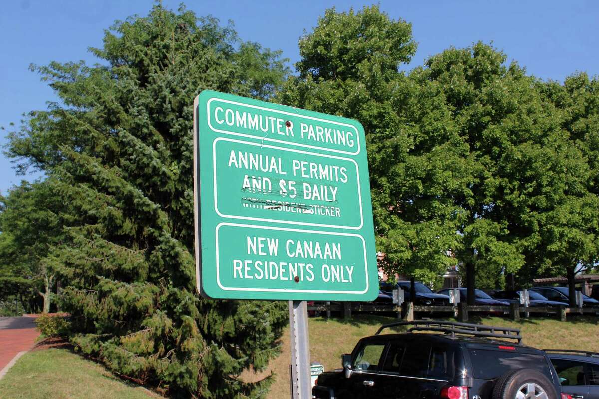 A sign at the entry to the Lumberyard Lot in New Canaan on Aug. 1.