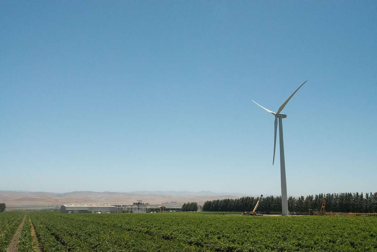 Measured from the top of one of the 132-foot propellers, Scheid Vineyards' �new windmill stands 396 feet tall and is visible for miles, including from Highway 101 four miles south of Greenfield. The 22-revolution-per-minute behemoth went fully operational in August.