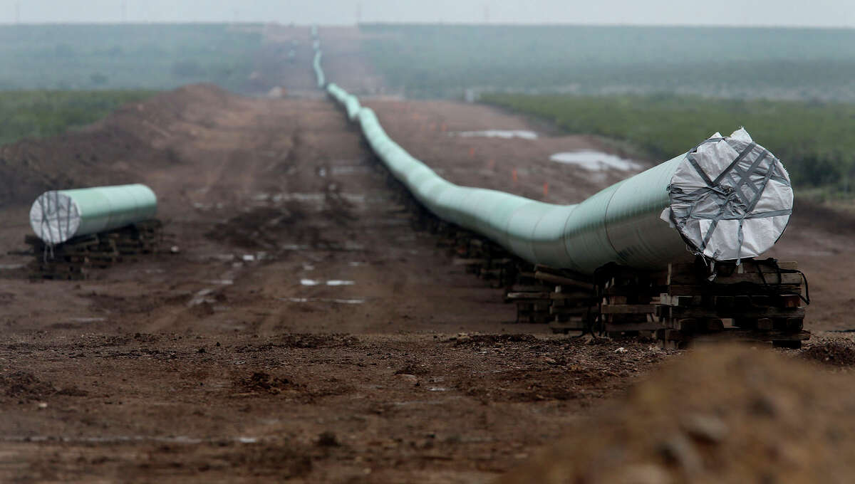 This is a portion of the new 42-inch natural gas pipeline being installed near Alpine, Texas. This portion of the pipeline is just north of Alpine. The pipeline starts at the town of Coyanosa and will extend 148 miles just 12 miles upriver from Presideo, Texas.