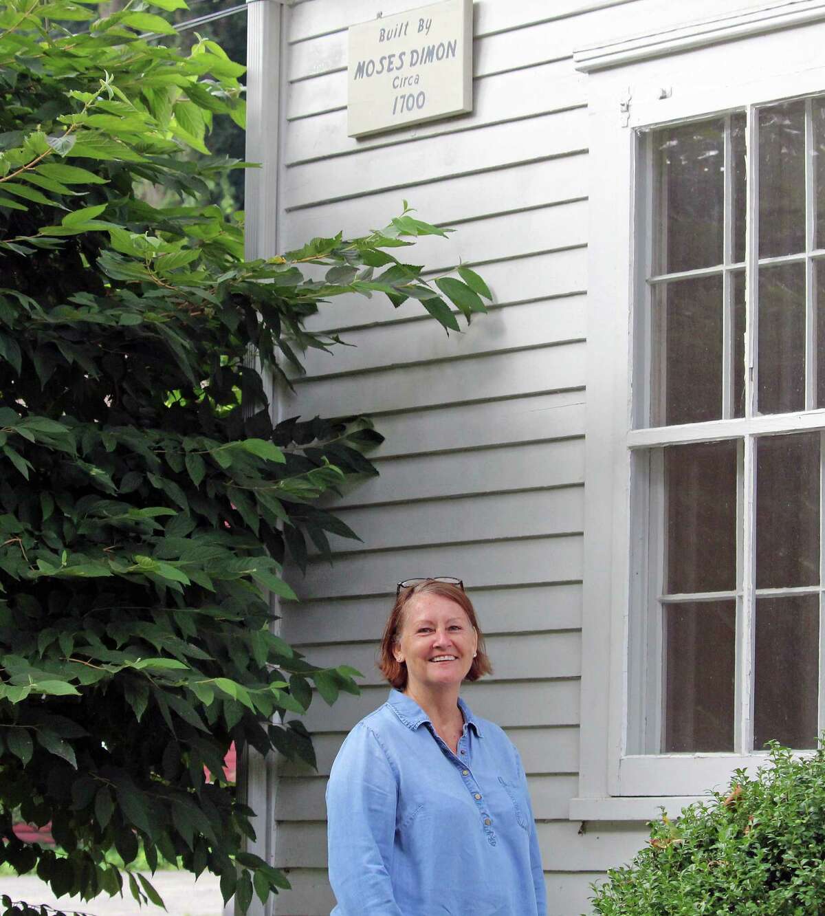 Melanie Marks, owner of Connecticut House Histories, may have found her next project -- researching the Bronson Road home she just purchased. The plaque says 1700, but Marks has been told it may have been built even earlier than that. Fairfield,CT. 8/2/17