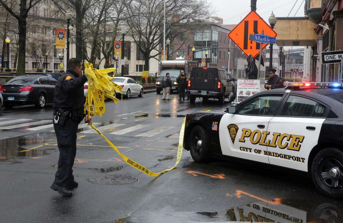 Police are investigating the shooting death of a Stamford man on the McLevy Green on State Street, between Main Street and Broad Street in Bridgeport, Conn. on April 20, 2017.