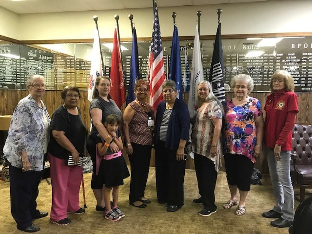 Newly-elected officers of the American Legion Auxiliary Unit 260 were installed Thursday for 2017-18. They include Martha Collis (left), Executive Committee; Nellie Trevino, Executive Committee; Brenda Kelley, sergeant-at-arms, with junior member Mia Kelley; Belle Bresino, chaplain; Pat Hernandez; Janice Langley, secretary; Theta Vaughan, vice president; Jerree McKeeman, president; and (not shown) Betty Dykes, Executive Committee.
