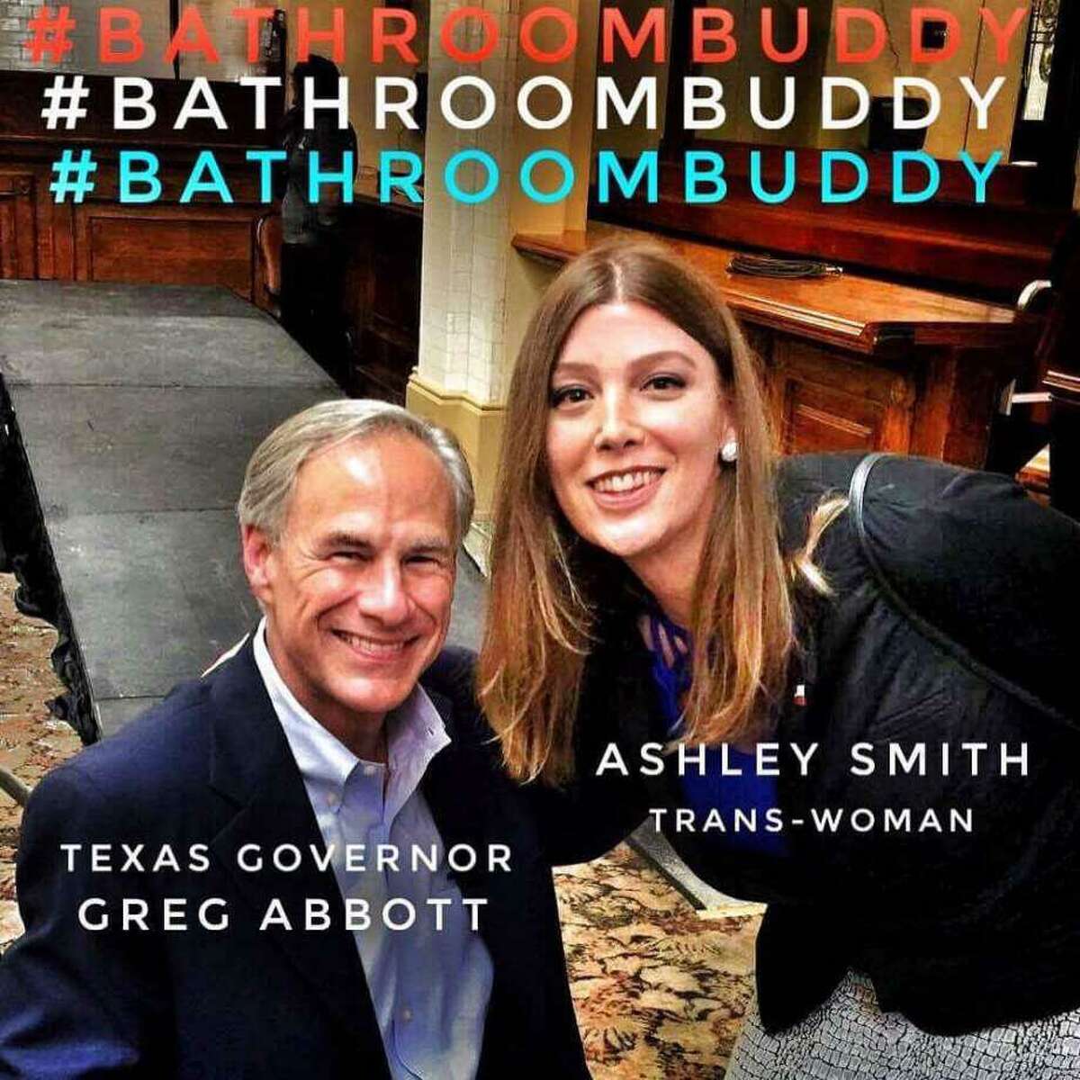 This photo of transgender activist Ashley Smith with Abbott went viral. Such activists have argued that their gender identification trumps their gender of birth, but some say that should not be so.