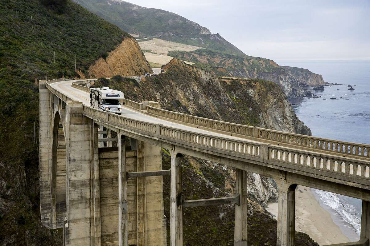 The Bixby Creek Bridge on Thursday, Aug. 3, 2017, in Big Sur, Calif. Drivers are forced to U-turn on the road before the Pfeiffer Canyon Bridge, as engineers continue to assemble a new bridge. Visitors may park at Pfeiffer Big Sur State Park and walk up the Community Bypass Trail to continue.
