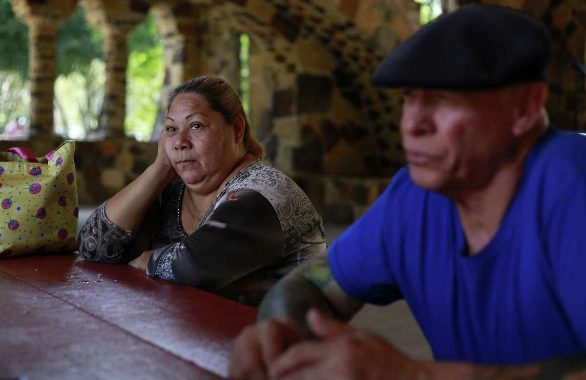 Ernestina Ramirez Casares, 57, (left) met Danny Fonseca (right) when she was selling some of her things to pay for gas, food and a storage cabin. The pair are looking for an apartment or a residential space they can rent together.