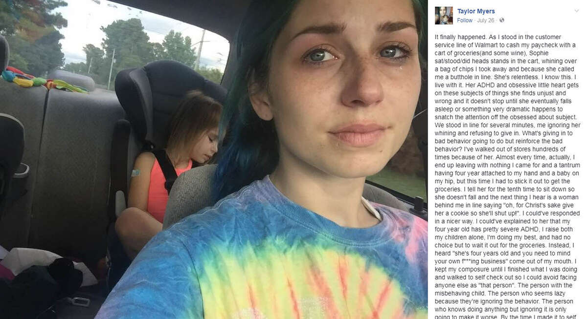 Taylor Myers, a single mother of two, has reminded the Internet that a small act of kindness can go a long way after her 4-year-old daughter with severe ADHD started having a tantrum and a stranger stepped in to help her. >>Keep clicking to see seven of the most controversial parenting decisions. Photo: Taylor Myers Facebook